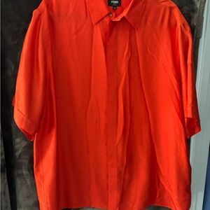 Fendi Men’s Short-Sleeve Button-Down Shirt in Vibrant Orange